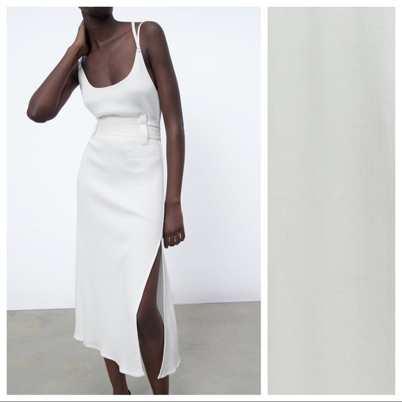 Nwt Zara Oyster White Ribbed Midi Dress 